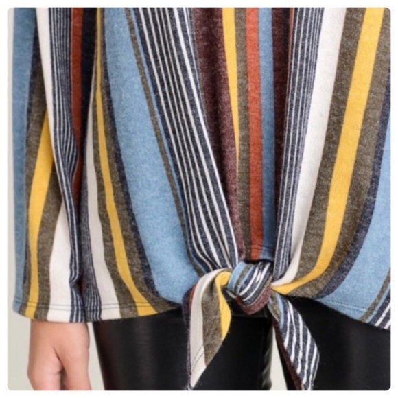 LAST ONE V Neck Striped Bell Sleeve Top - Picture 6 of 14